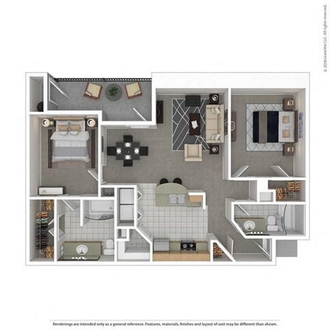 Floor plan for 2 beds, 2 baths, 1089 sqft